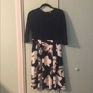 Navy and floral a-line dress
